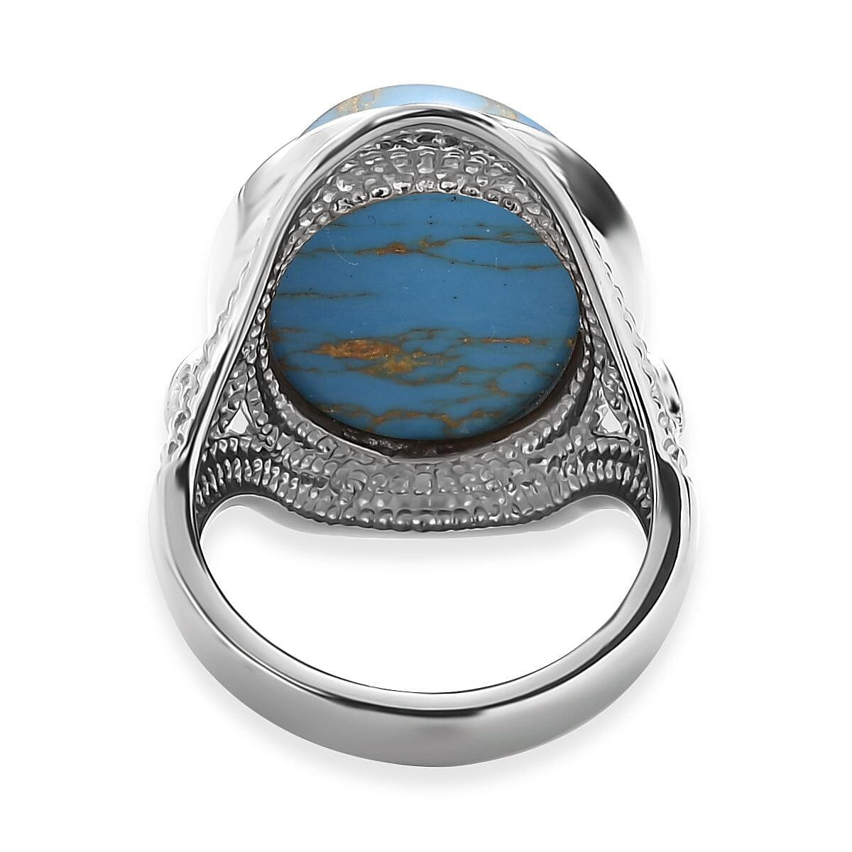 EverTrue African Mojave Blue Turquoise 12.50 ctw Intricate Filigree Ring in Stainless Steel (Size 7.0) image number 4
