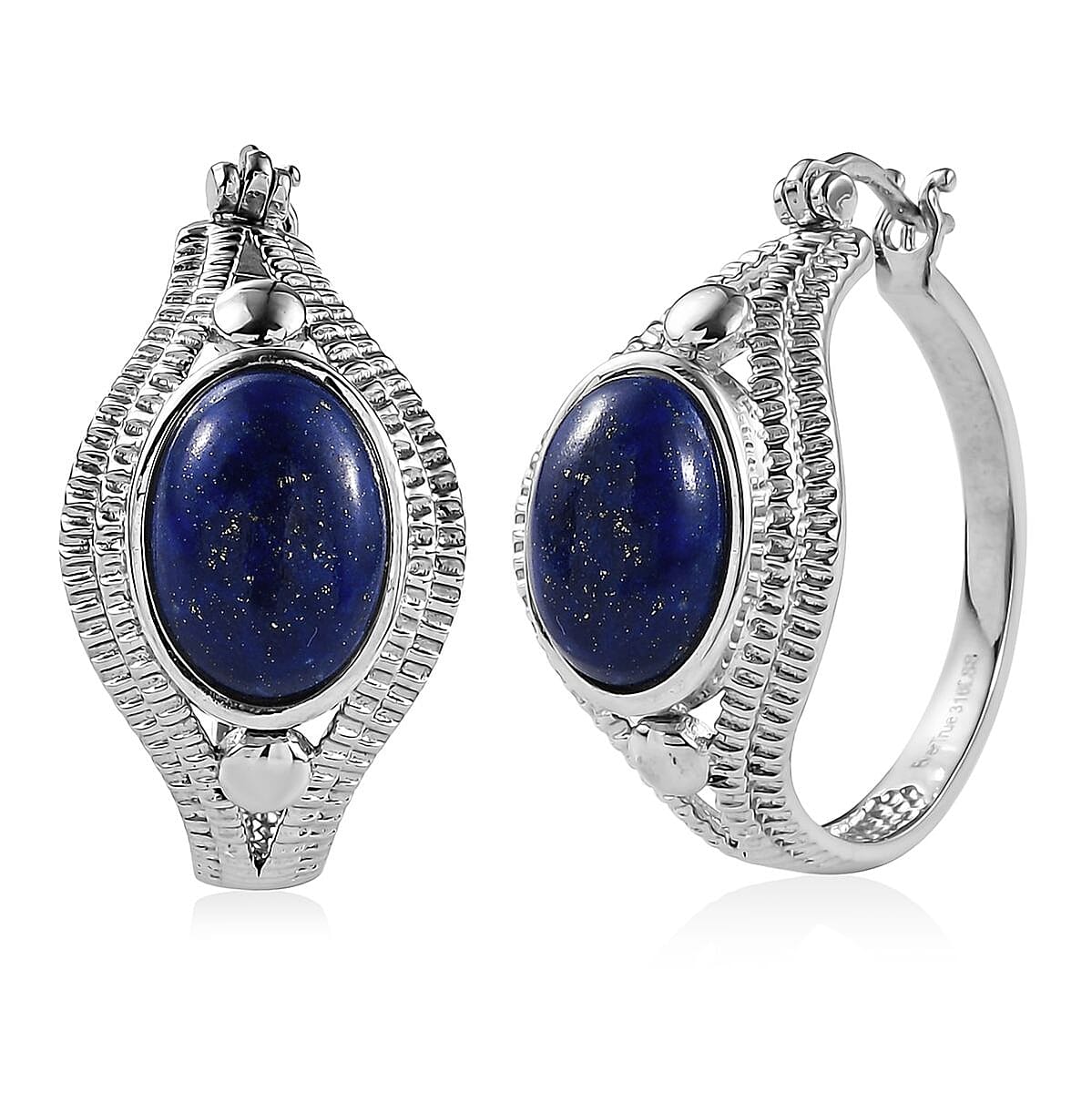 EverTrue Lapis Lazuli 14.65 ctw Intricate Filigree Hoop Earrings in Stainless Steel image number 0