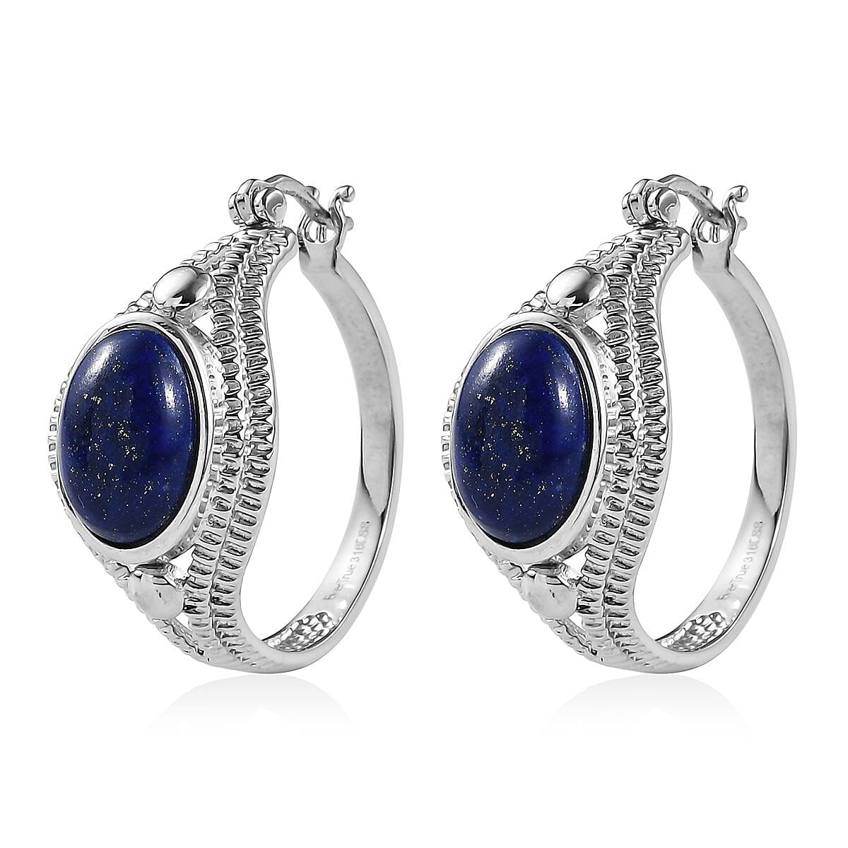 EverTrue Lapis Lazuli 14.65 ctw Intricate Filigree Hoop Earrings in Stainless Steel image number 3