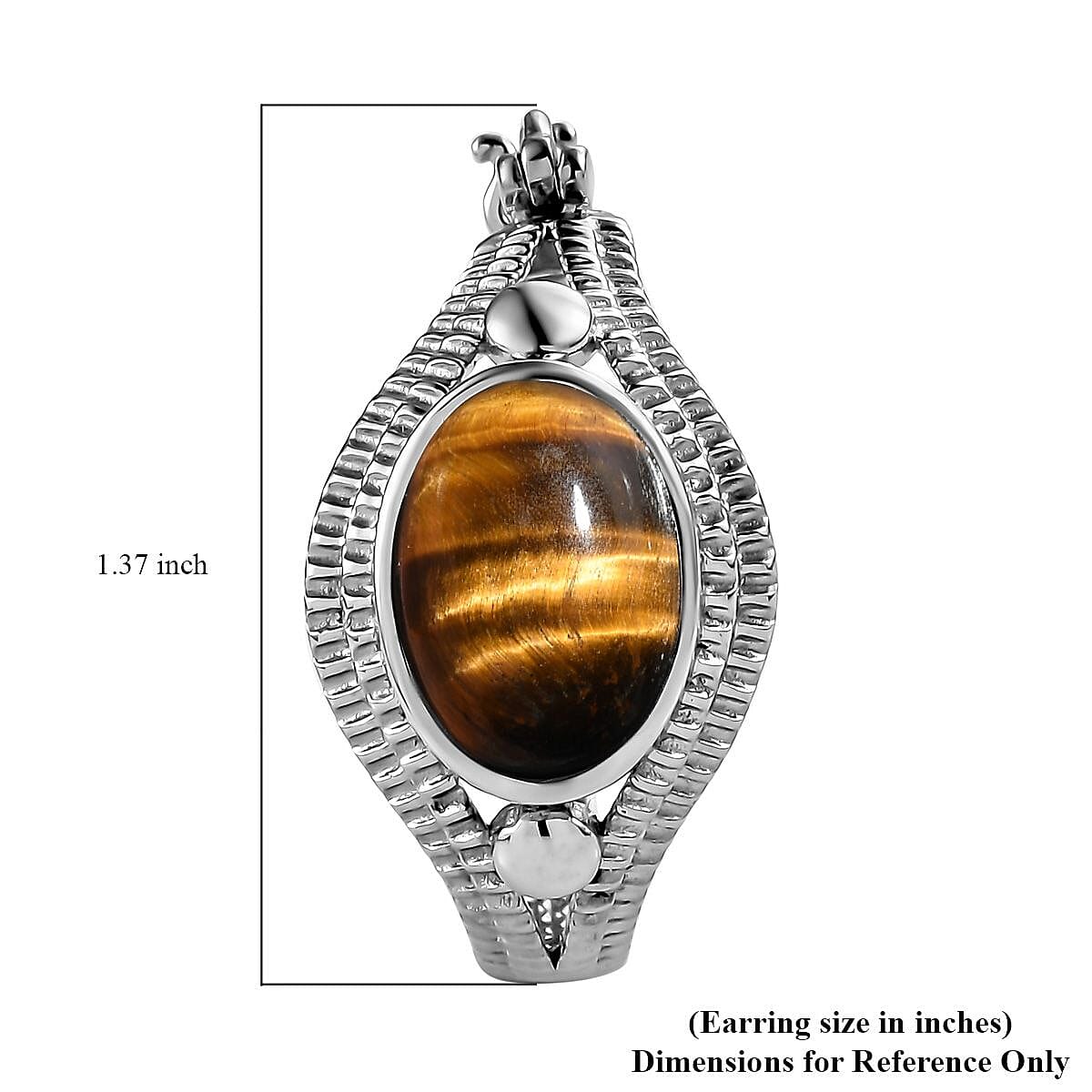 EverTrue Tigers Eye 11.75 ctw Intricate Filigree Hoop Earrings in Stainless Steel image number 4