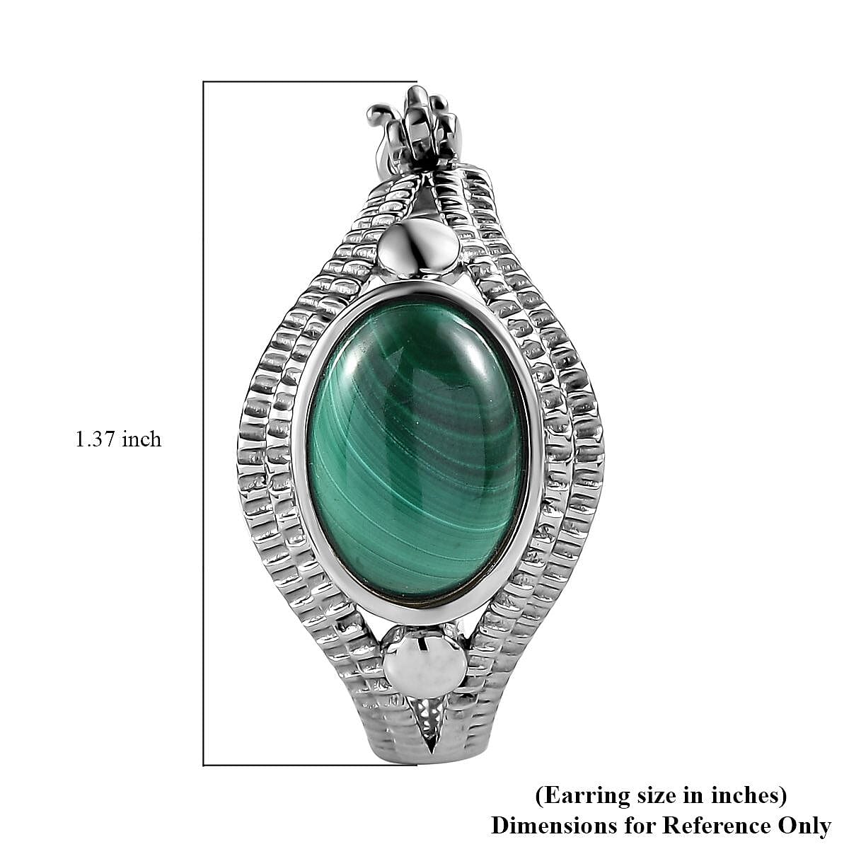 EverTrue African Malachite 17.40 ctw Intricate Filigree Hoop Earrings in Stainless Steel image number 4