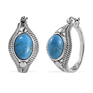 EverTrue Mojave Blue Turquoise 8.85 ctw Intricate Filigree Hoop Earrings in Stainless Steel