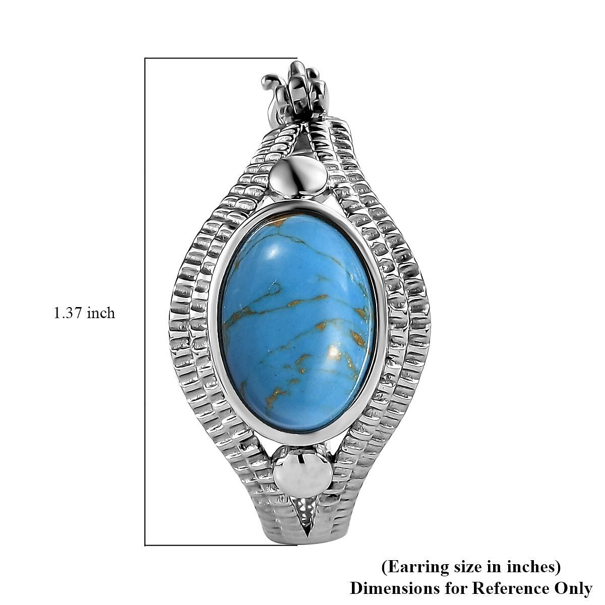 EverTrue Mojave Blue Turquoise 8.85 ctw Intricate Filigree Hoop Earrings in Stainless Steel image number 4