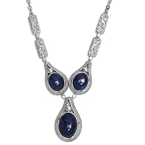 EverTrue Lapis Lazuli 21.10 ctw Intricate Filigree Necklace in Stainless Steel 18 Inches