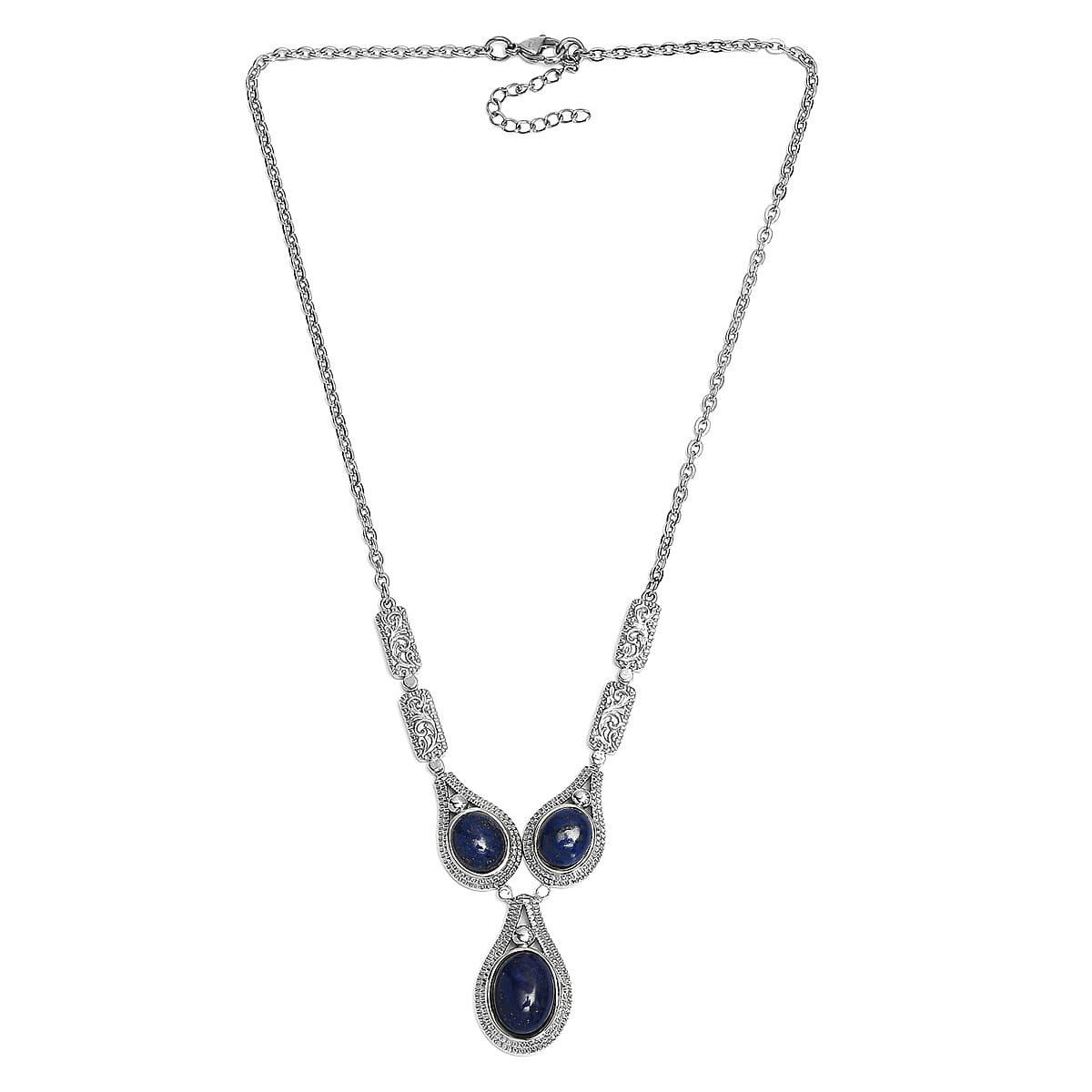 EverTrue Lapis Lazuli 21.10 ctw Intricate Filigree Necklace in Stainless Steel 18 Inches image number 3