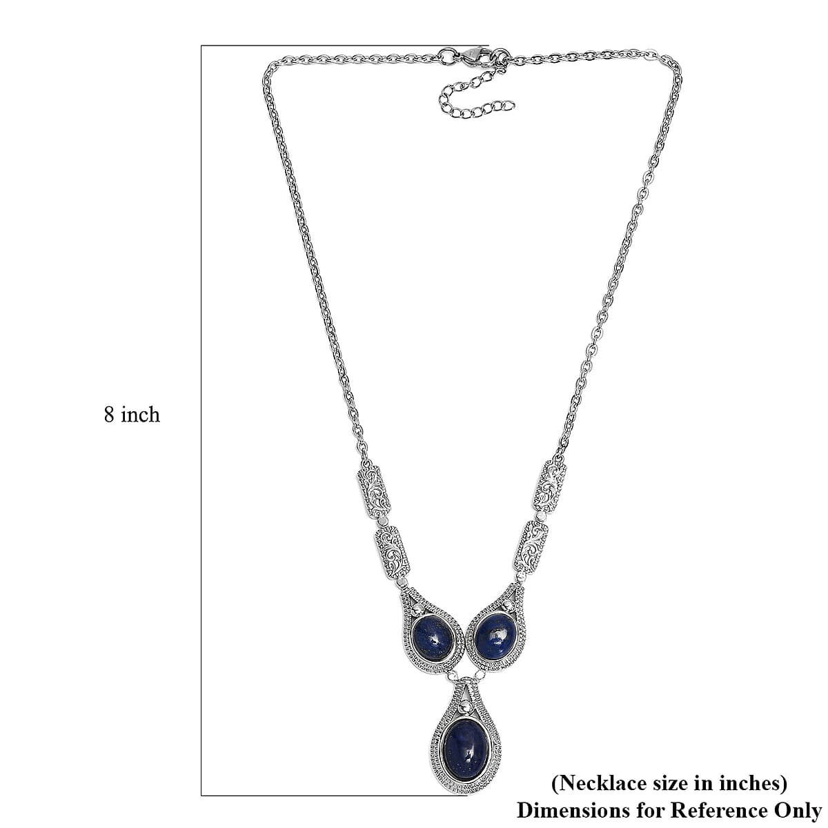 EverTrue Lapis Lazuli 21.10 ctw Intricate Filigree Necklace in Stainless Steel 18 Inches image number 5