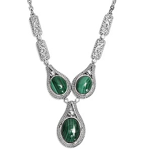 EverTrue African Malachite 22.90 cts Intricate Filigree Necklace 18 Inches in Stainless Steel