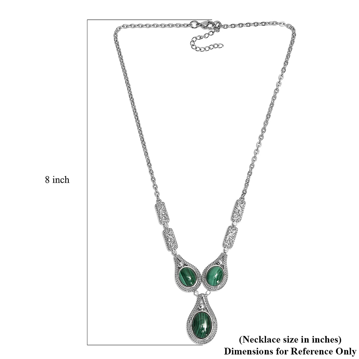 EverTrue African Malachite 22.90 cts Intricate Filigree Necklace 18 Inches in Stainless Steel image number 5