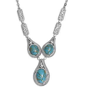 EverTrue Mojave Blue Turquoise 18.00 ctw Intricate Filigree Necklace 18 Inches in Stainless Steel 