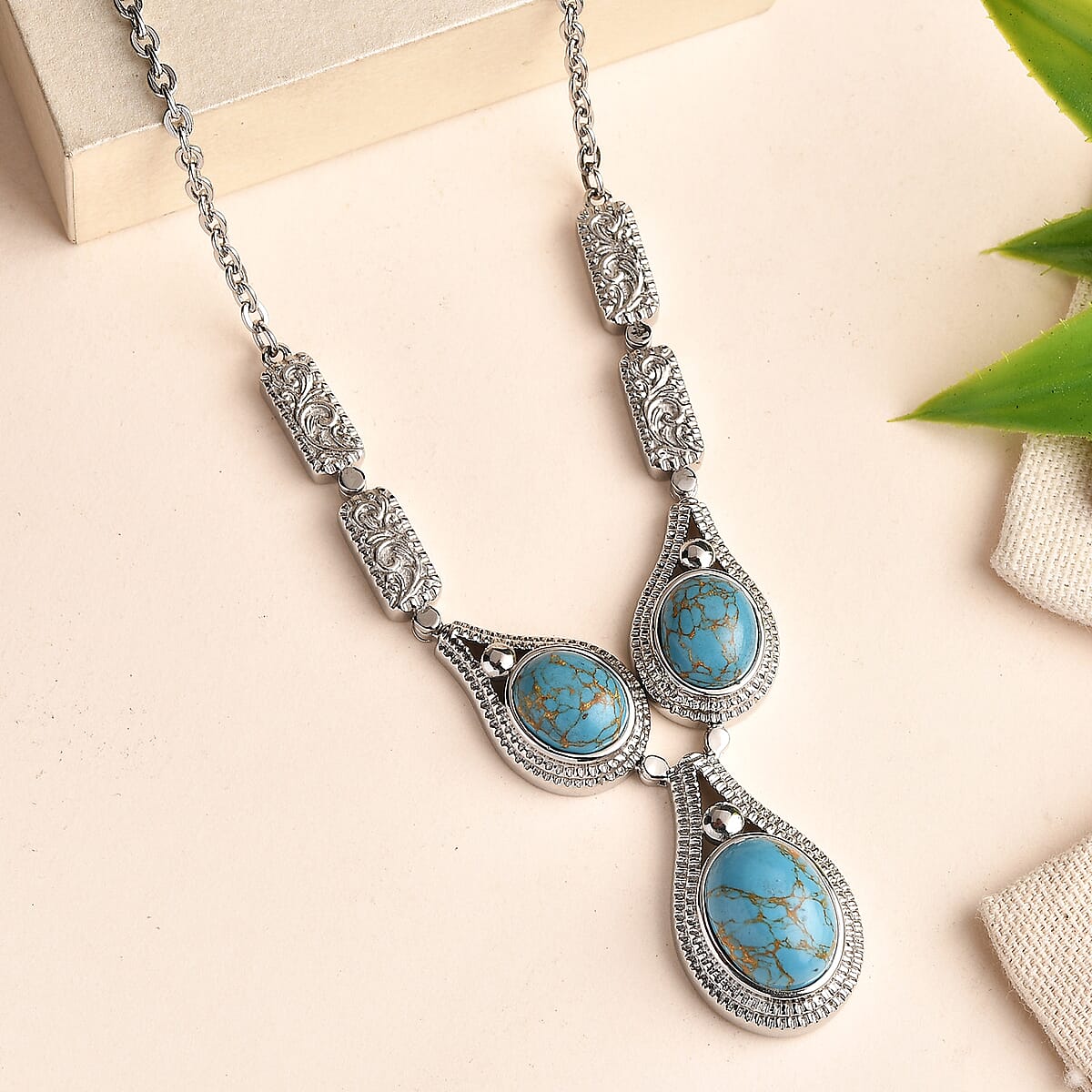 EverTrue Mojave Blue Turquoise 18.00 ctw Intricate Filigree Necklace 18 Inches in Stainless Steel  image number 1