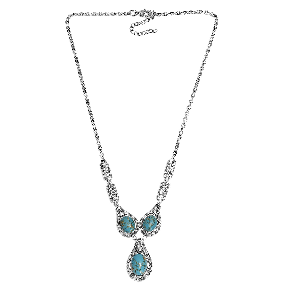 EverTrue Mojave Blue Turquoise 18.00 ctw Intricate Filigree Necklace 18 Inches in Stainless Steel  image number 3