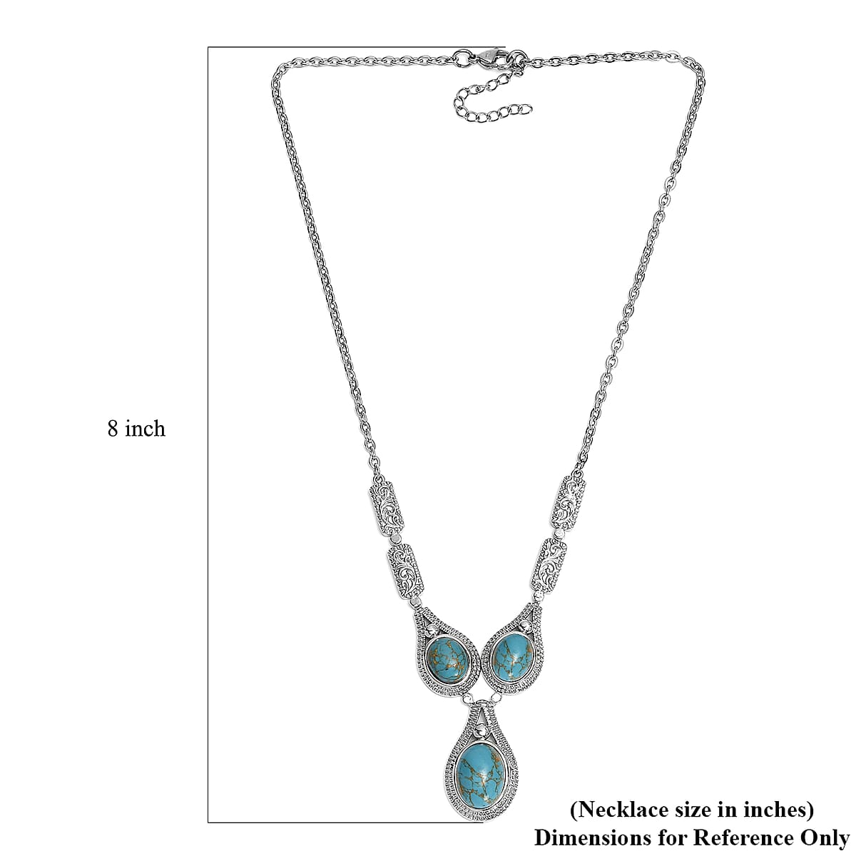 EverTrue Mojave Blue Turquoise 18.00 ctw Intricate Filigree Necklace 18 Inches in Stainless Steel  image number 5