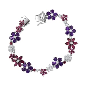 GP Italian Garden Collection Multi Gemstone 18.80 ctw Floral Bracelet in Rhodium Over Sterling Silver (7.25 In)