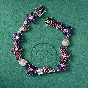 GP Italian Garden Collection Multi Gemstone 18.80 ctw Floral Bracelet in Rhodium Over Sterling Silver (7.25 In)