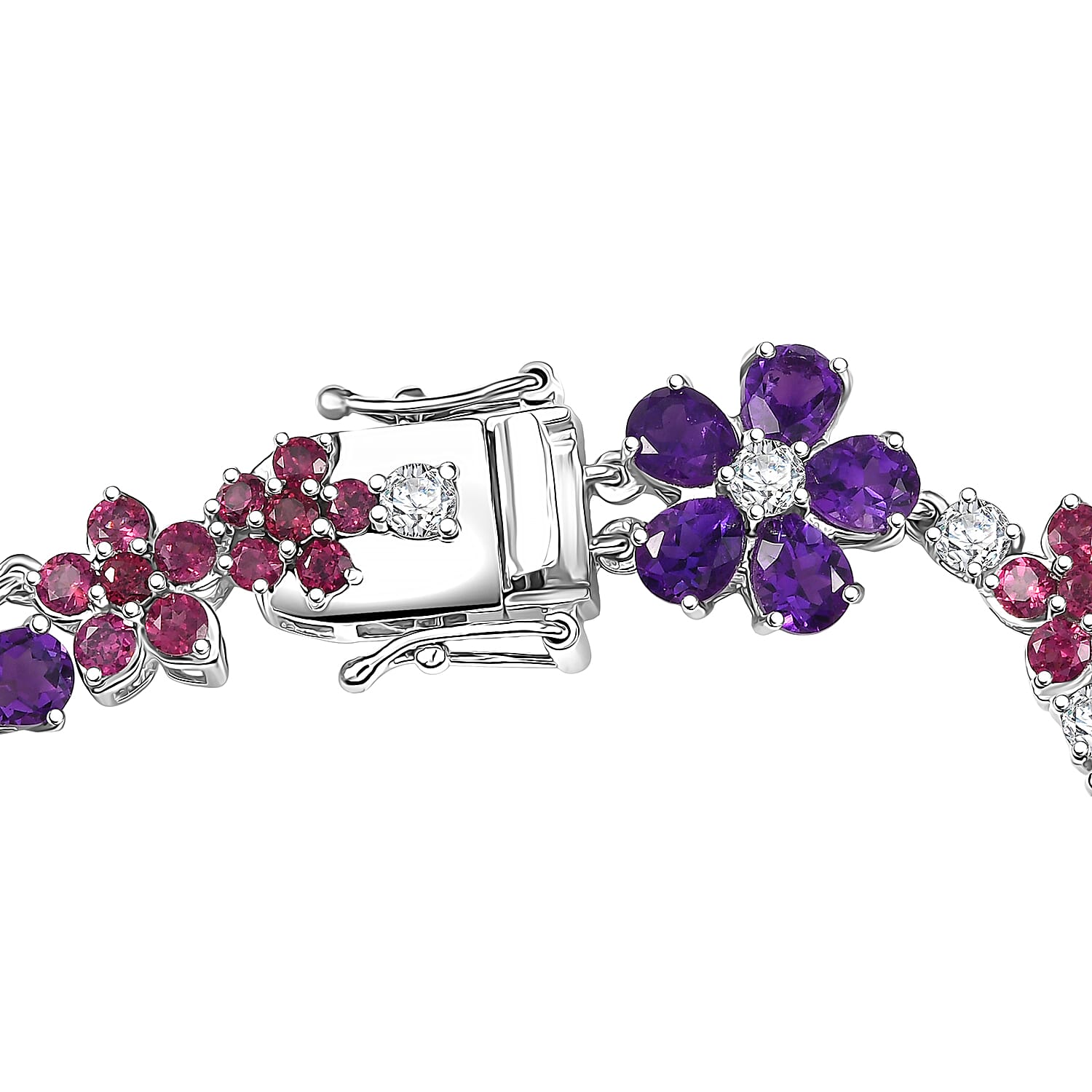 GP Italian Garden Collection Multi Gemstone 18.80 ctw Floral Bracelet in Rhodium Over Sterling Silver (7.25 In)