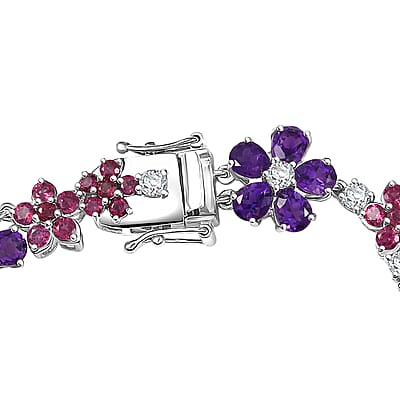 GP Italian Garden Collection Multi Gemstone 18.80 ctw Floral Bracelet in Rhodium Over Sterling Silver (7.25 In)