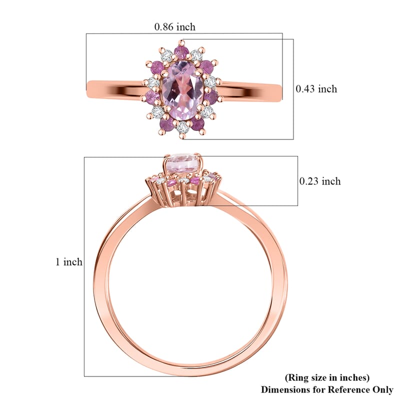 D'Joy Premium Martha Rocha Kunzite and Multi Gemstone 0.85 ctw Ever Bloom Ring in 18K Vermeil Rose Gold Over Sterling Silver (Size 10.0)