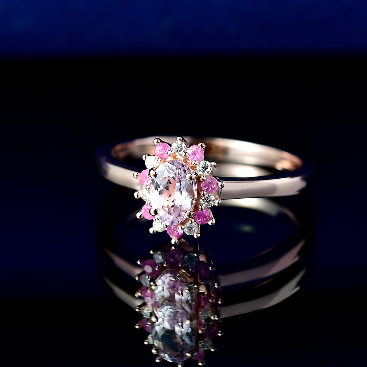 D'Joy Premium Martha Rocha Kunzite and Multi Gemstone 0.85 ctw Ever Bloom Ring in 18K Vermeil Rose Gold Over Sterling Silver (Size 6.0) image number 1