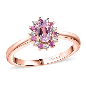 D'Joy Premium Martha Rocha Kunzite and Multi Gemstone 0.85 ctw Ever Bloom Ring in 18K Vermeil Rose Gold Over Sterling Silver (Size 7.0)