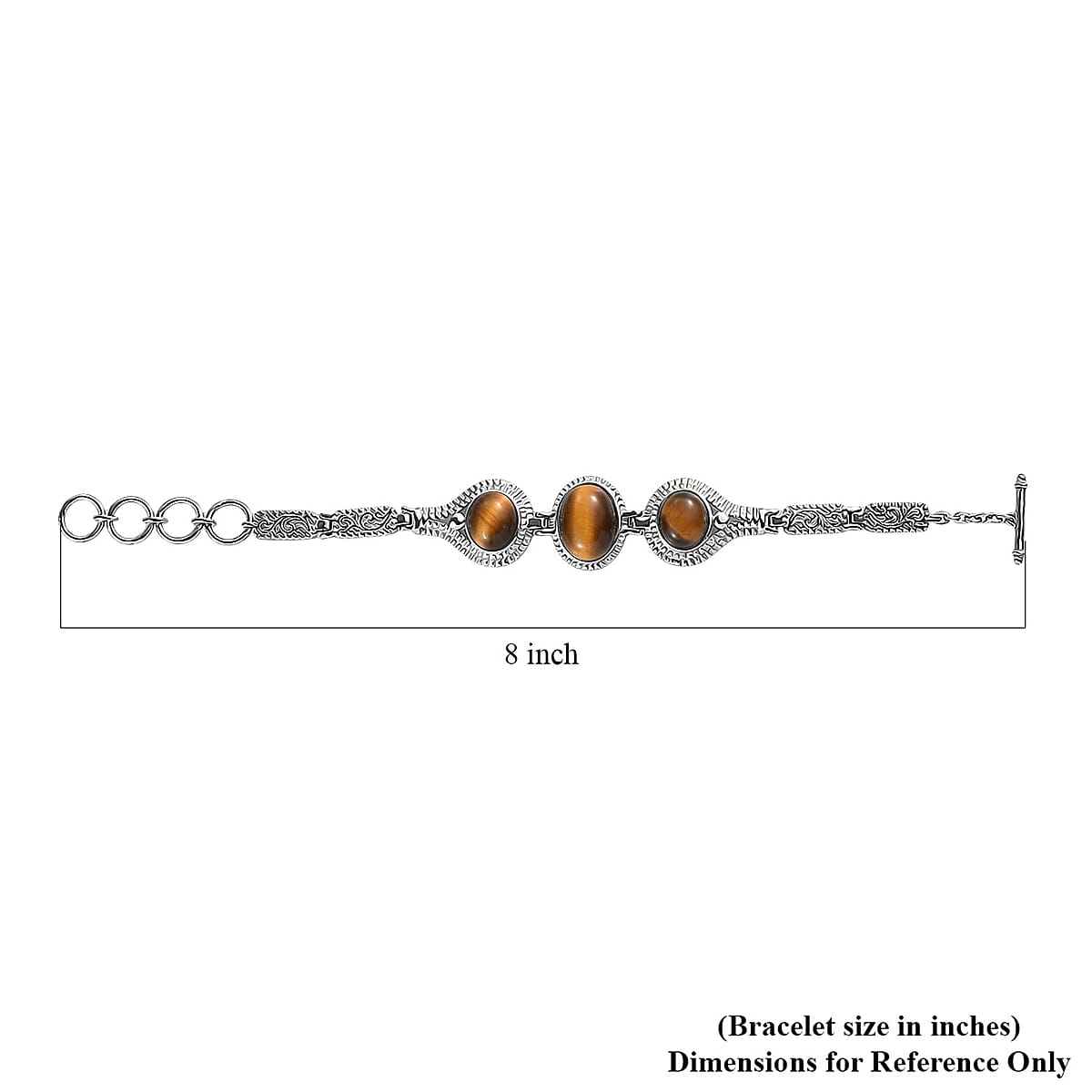 EverTrue Tigers Eye 18.65 ctw Intricate Filigree Bracelet in Stainless Steel (6.50-8.0In) image number 4