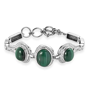 EverTrue African Malachite 26.60 ctw Intricate Filigree Bracelet in Stainless Steel (6.50-8.0In)