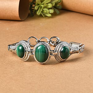 EverTrue African Malachite 26.60 ctw Intricate Filigree Bracelet in Stainless Steel (6.50-8.0In)