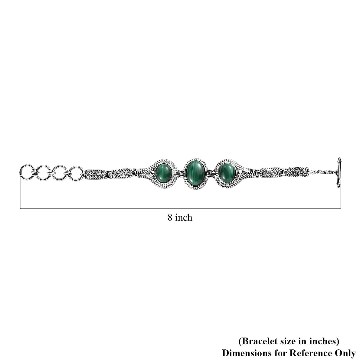 EverTrue African Malachite 26.60 ctw Intricate Filigree Bracelet in Stainless Steel (6.50-8.0In) image number 4