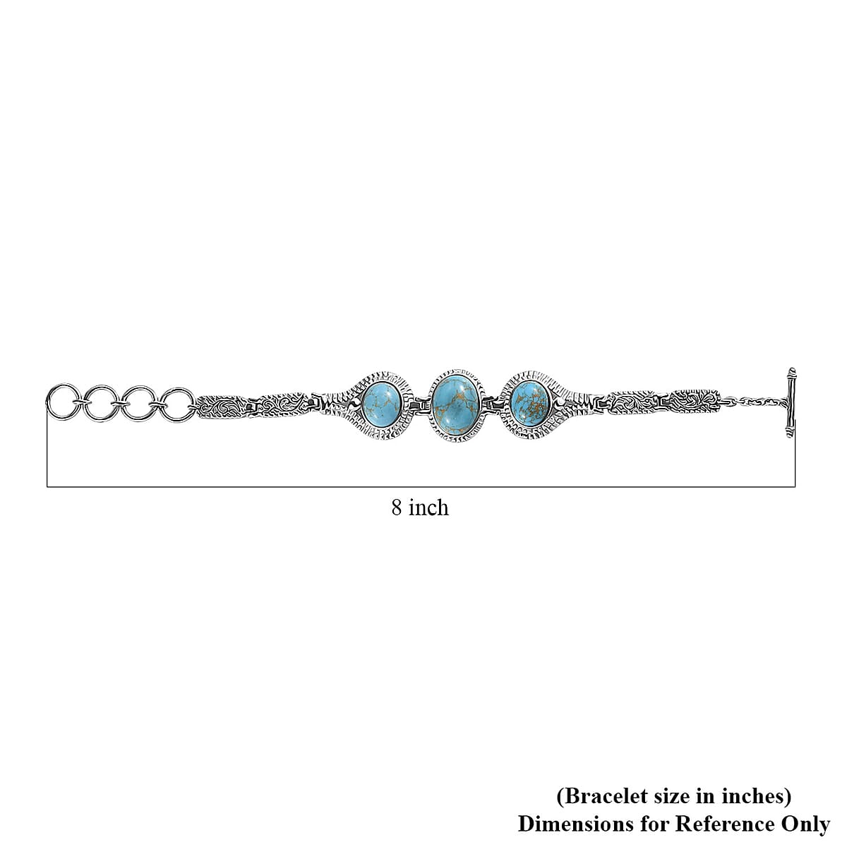 EverTrue Mojave Blue Turquoise 19.40 ctw Intricate Filigree Bracelet in Stainless Steel (6.50-8.0In) image number 4