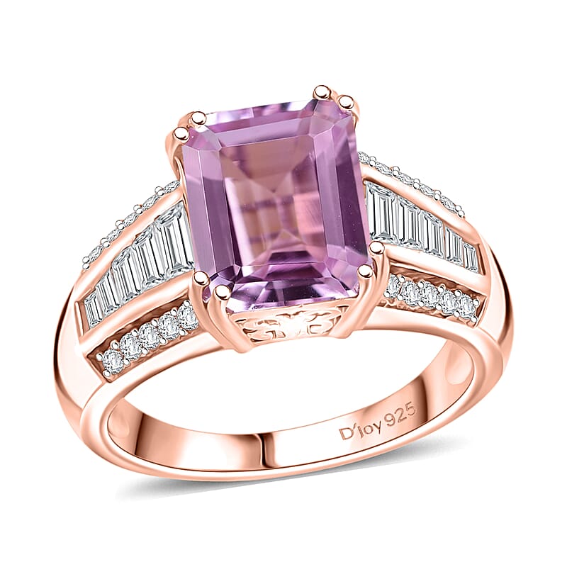 D'Joy Premium Martha Rocha Kunzite and Moissanite 5.10 ctw Radiant Bloom Ring in 18K Vermeil Rose Gold Over Sterling Silver (Size 9.0)