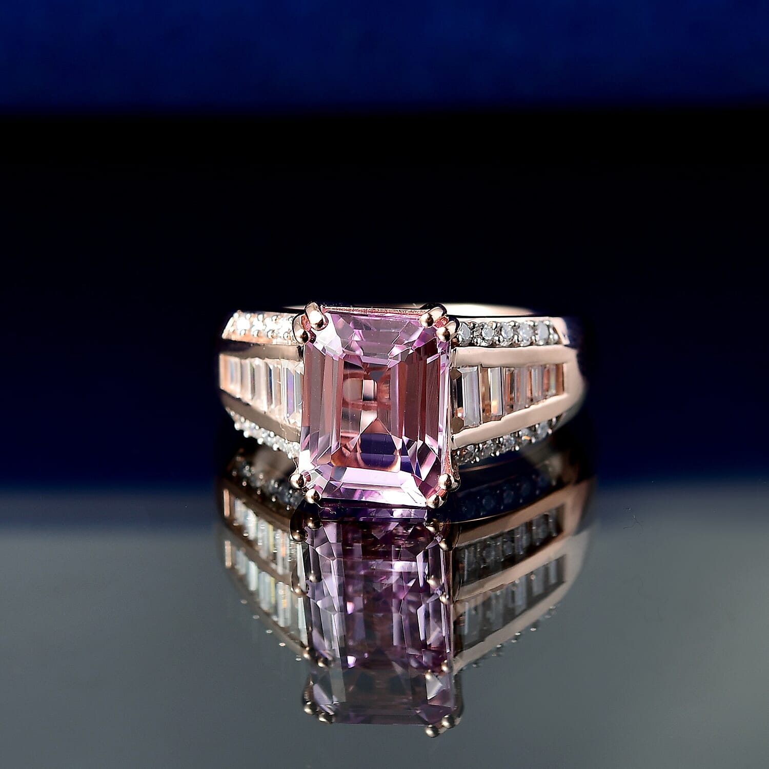 D'Joy Premium Martha Rocha Kunzite and Moissanite 5.10 ctw Radiant Bloom Ring in 18K Vermeil Rose Gold Over Sterling Silver (Size 9.0)
