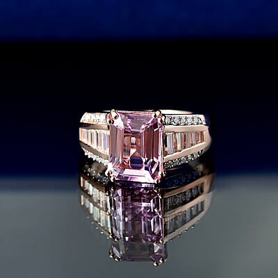 D'Joy Premium Martha Rocha Kunzite and Moissanite 5.10 ctw Radiant Bloom Ring in 18K Vermeil Rose Gold Over Sterling Silver (Size 9.0)