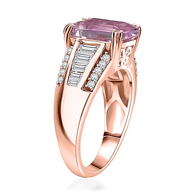 D'Joy Premium Martha Rocha Kunzite and Moissanite 5.10 ctw Radiant Bloom Ring in 18K Vermeil Rose Gold Over Sterling Silver (Size 9.0)