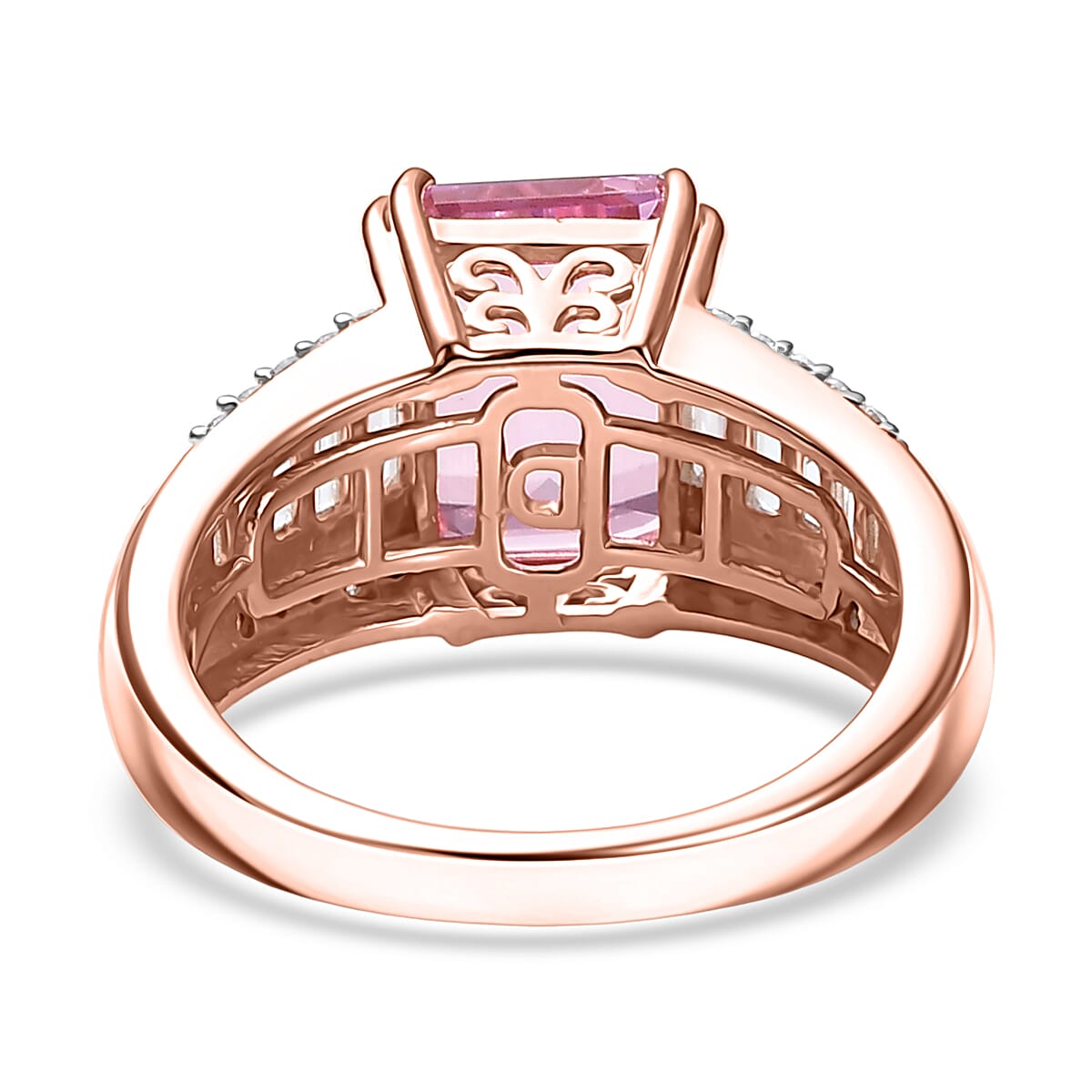 D'Joy Premium Martha Rocha Kunzite and Moissanite 5.10 ctw Radiant Bloom Ring in 18K Vermeil Rose Gold Over Sterling Silver (Size 9.0)