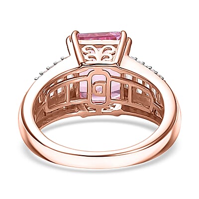 D'Joy Premium Martha Rocha Kunzite and Moissanite 5.10 ctw Radiant Bloom Ring in 18K Vermeil Rose Gold Over Sterling Silver (Size 9.0)