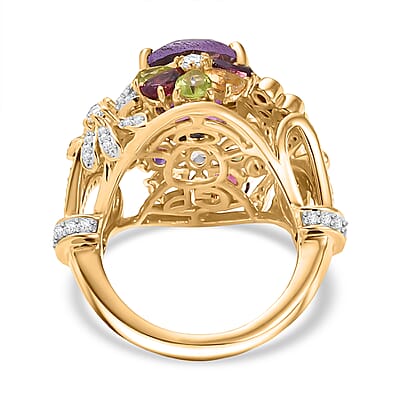 GP Italian Garden Collection AAA Rose De France Amethyst and Multi Gemstone 8.50 ctw Ring in 18K Vermeil Yellow Gold Over Sterling Silver (Size 10.0)