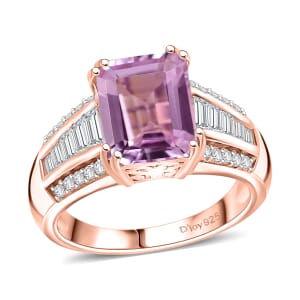 D'Joy Premium Martha Rocha Kunzite and Moissanite 5.10 ctw Radiant Bloom Ring in 18K Vermeil Rose Gold Over Sterling Silver (Size 7.0)