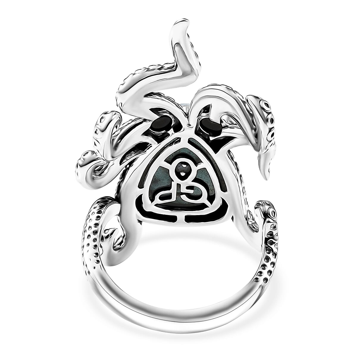 GP Capri Special Collection Premium Larimar and Thai Black Spinel 7.00 ctw Octopus Ring in Sterling Silver (Size 6.0)