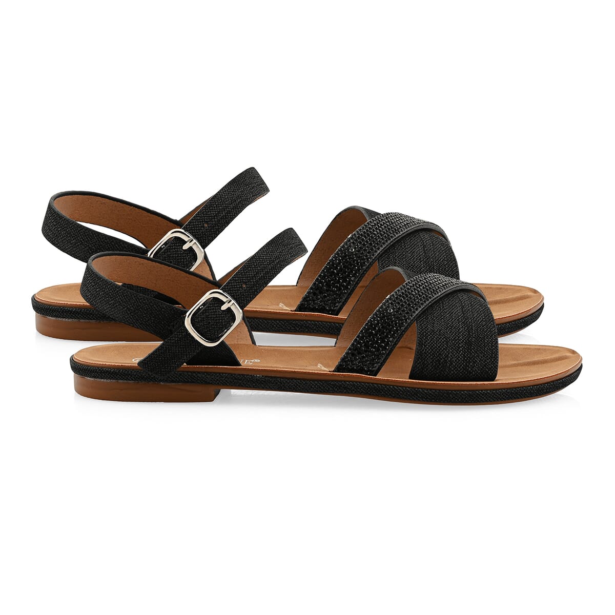 Ashley Black Denim Rhinestone Buckle Sandals - Size 6 image number 2