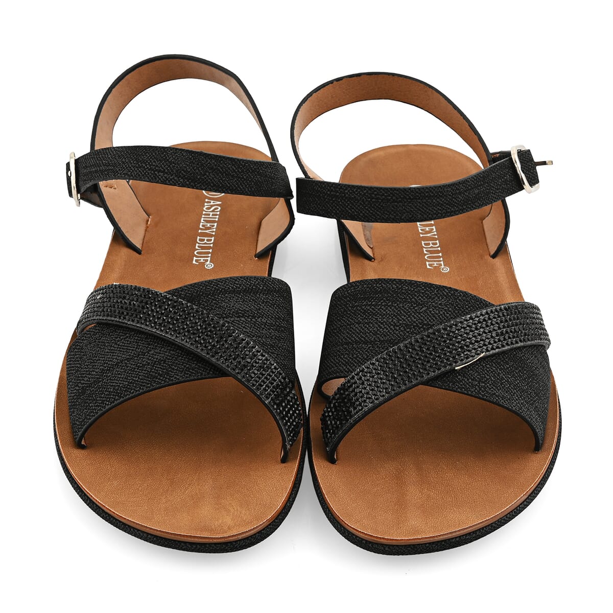Ashley Black Denim Rhinestone Buckle Sandals - Size 7 image number 1