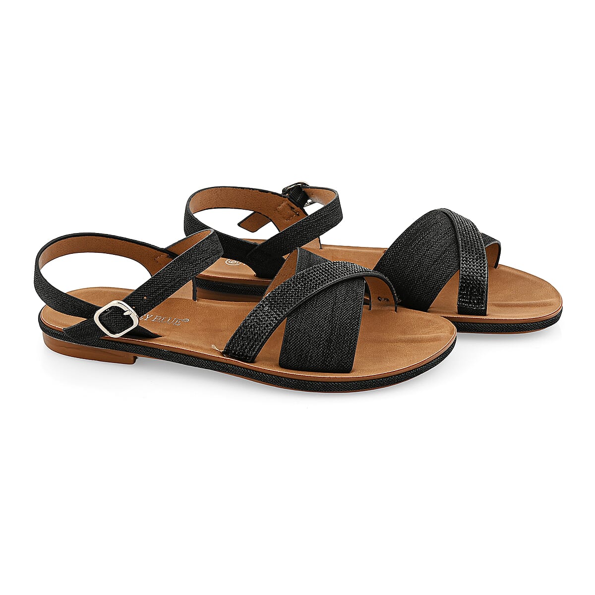 Ashley Black Denim Rhinestone Buckle Sandals - Size 11 image number 0