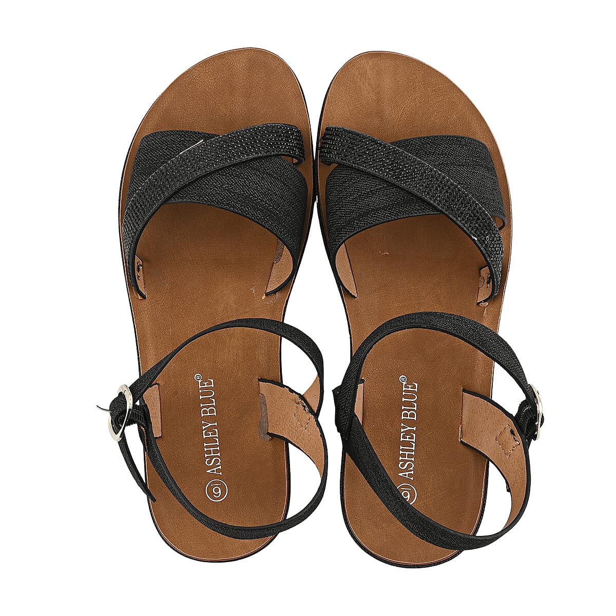 Ashley Black Denim Rhinestone Buckle Sandals - Size 11 image number 3