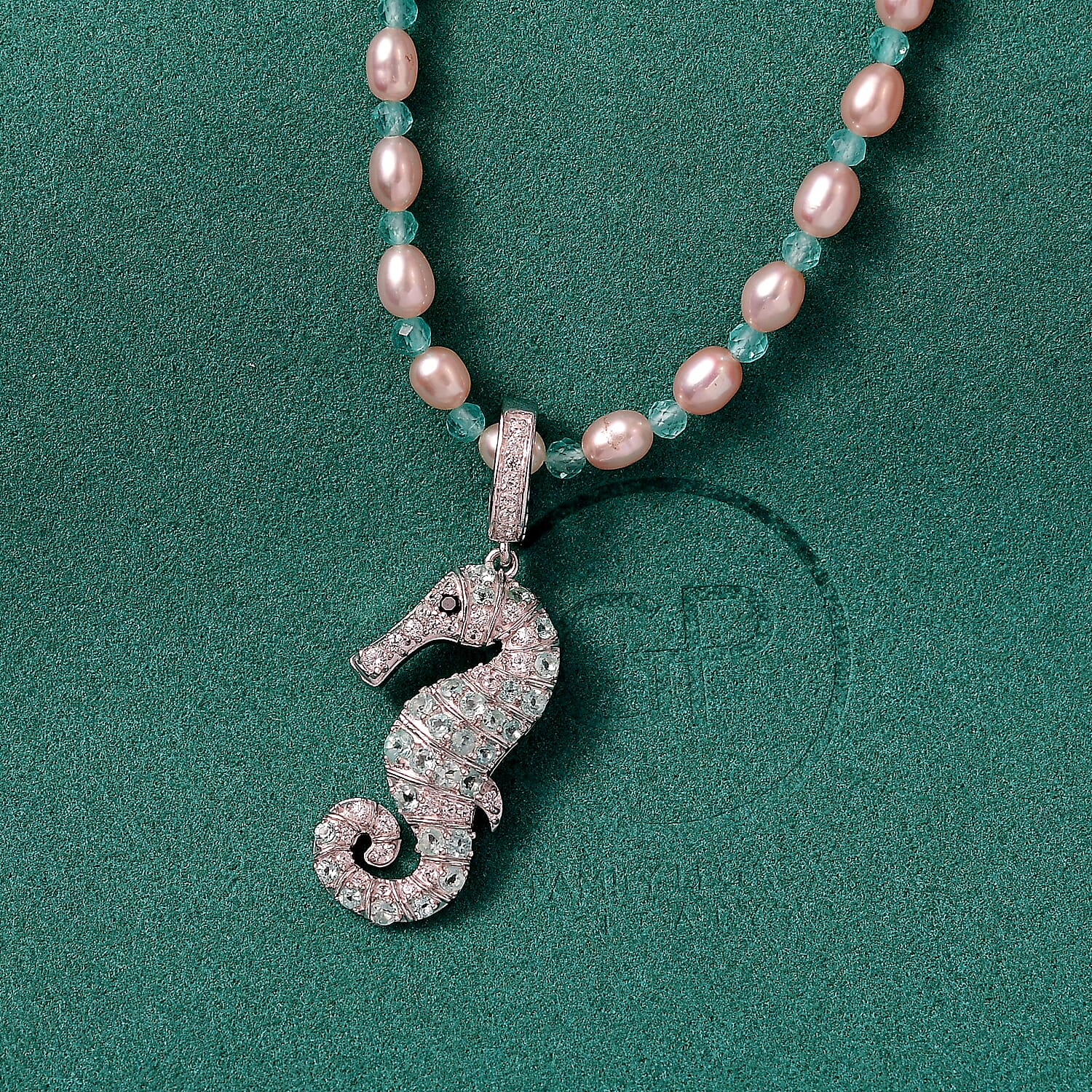 GP Freshwater Pearl and Multi Gemstone 14.90 ctw Necklace (20 Inches) in Rhodium Over Sterling Silver