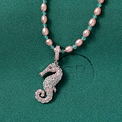 GP Freshwater Pearl and Multi Gemstone 14.90 ctw Necklace (20 Inches) in Rhodium Over Sterling Silver