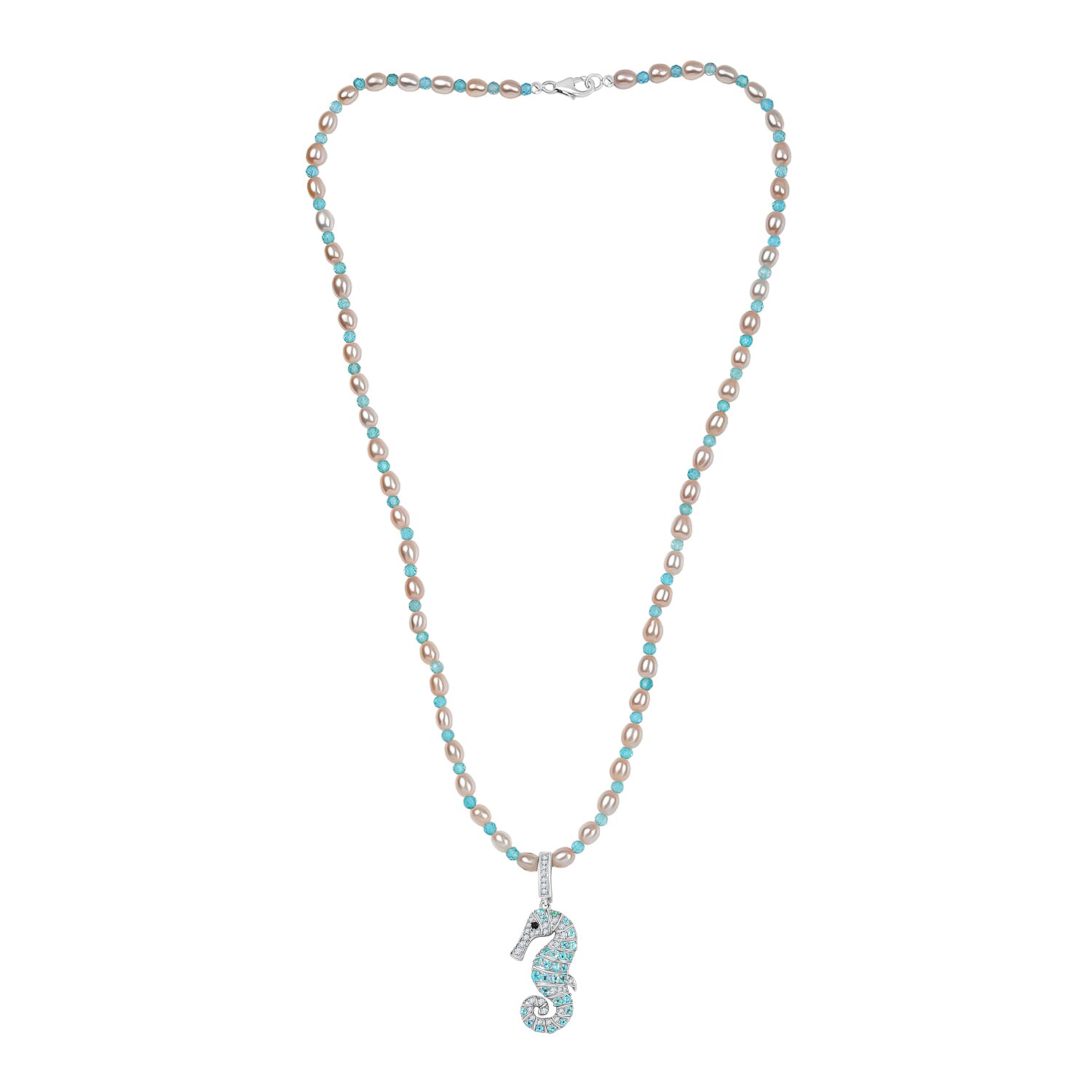 GP Freshwater Pearl and Multi Gemstone 14.90 ctw Necklace (20 Inches) in Rhodium Over Sterling Silver