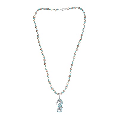 GP Freshwater Pearl and Multi Gemstone 14.90 ctw Necklace (20 Inches) in Rhodium Over Sterling Silver