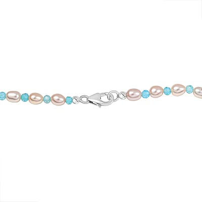 GP Freshwater Pearl and Multi Gemstone 14.90 ctw Necklace (20 Inches) in Rhodium Over Sterling Silver