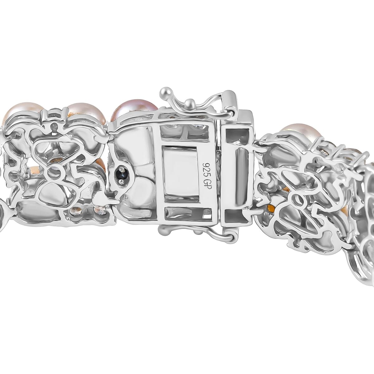 GP Capri Special Collection Freshwater Pearl and White Zircon 10.50 ctw Bracelet in Rhodium Over Sterling Silver (7.25 In) image number 4