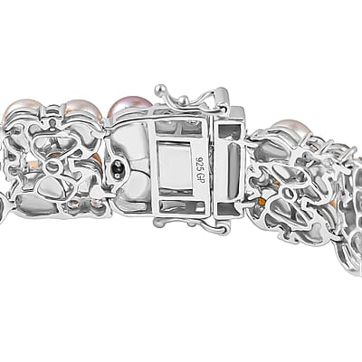 GP Capri Special Collection Freshwater Pearl and White Zircon 10.50 ctw Bracelet in Rhodium Over Sterling Silver (7.25 In)