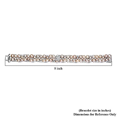 GP Capri Special Collection Freshwater Pearl and White Zircon 10.50 ctw Bracelet in Rhodium Over Sterling Silver (7.25 In)