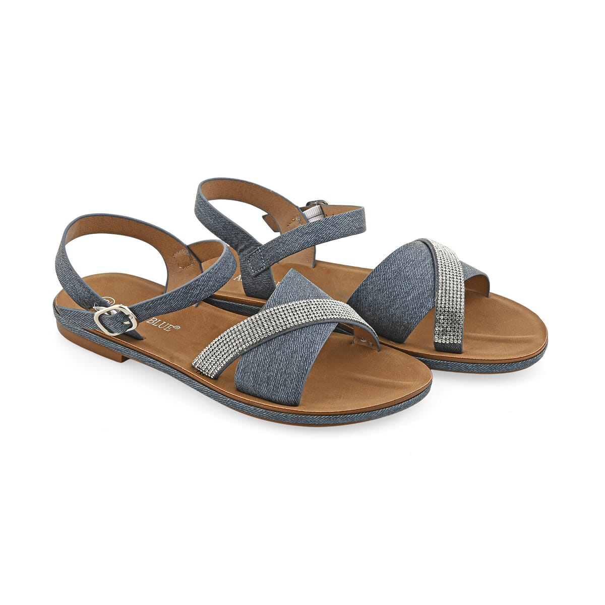 Ashley Blue Denim Rhinestone Buckle Sandals - Size 9 image number 0